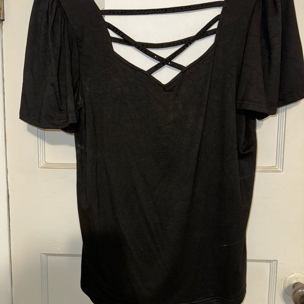 Daytrip Black Blouse with Crisscross front